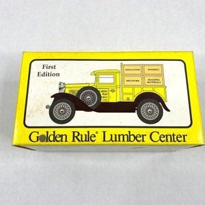 First Edition Golden Rule Lumber Center 1930 Model A‎ Pickup Crate Coin Bank VTG